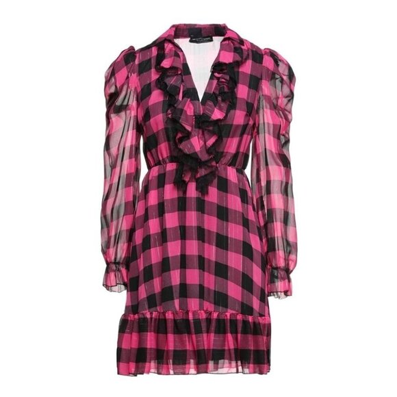 Vanessa Scott pink ruffle tunic dress tartan print long sleeves dress size L - Picture 12 of 13